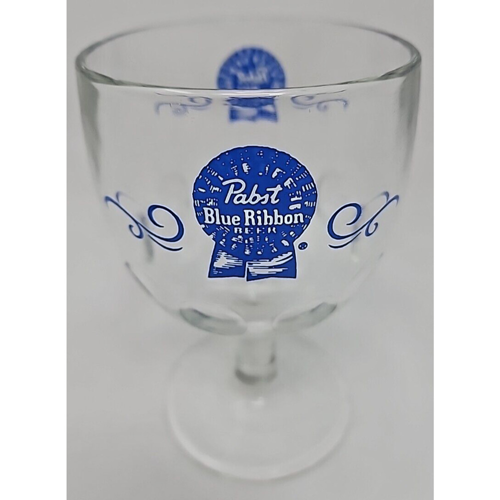 Vtg Pabst‎ Blue Ribbon Glass Beer Goblet Thumbprint Dimples Carnival U272-8